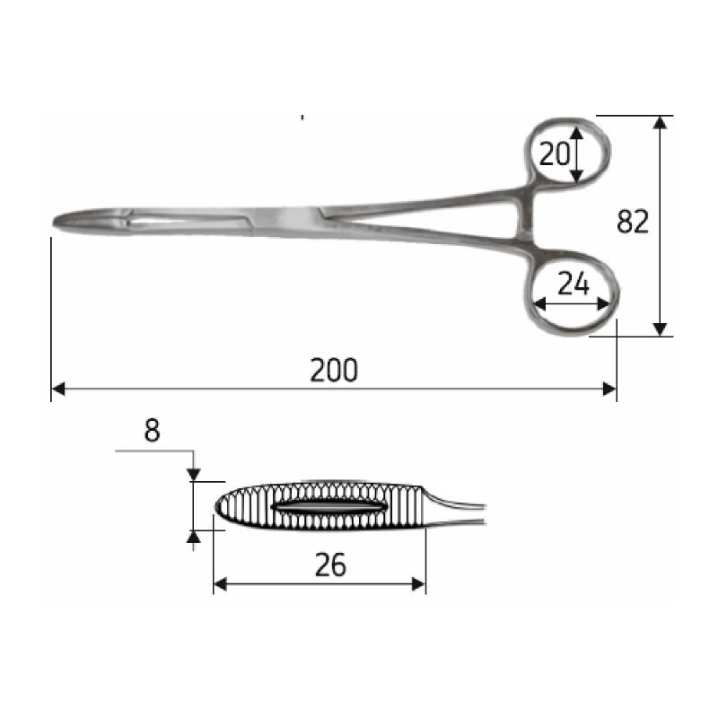 Затискач для ватних тампонів Gross-Maier прямий 20 cм (корнцанг), J-18-038, Surgicon